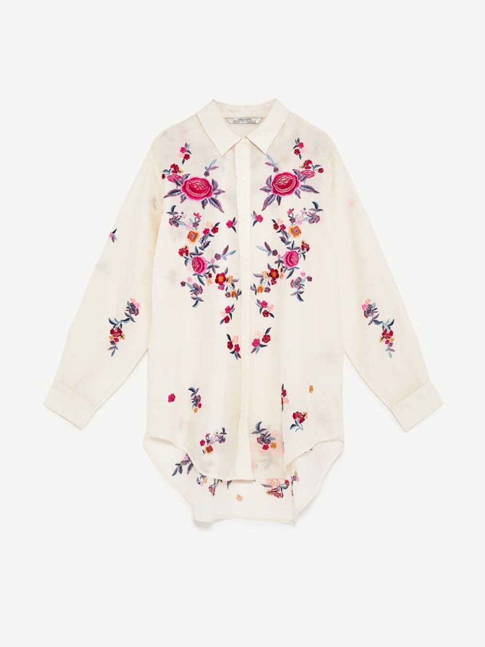 ZARA WOMAN Premium Denim Collection Floral Embroidered Shirt Size M